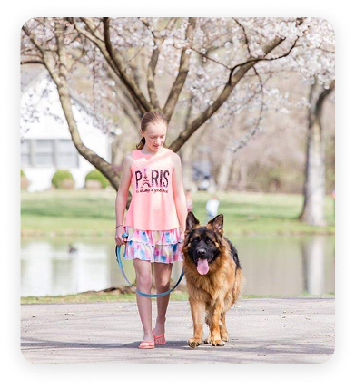 Girl walking German Shepherd