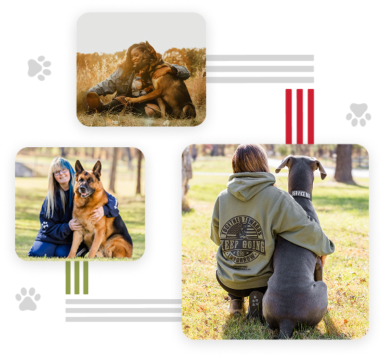 Group of 3 photos of people with service dogs.